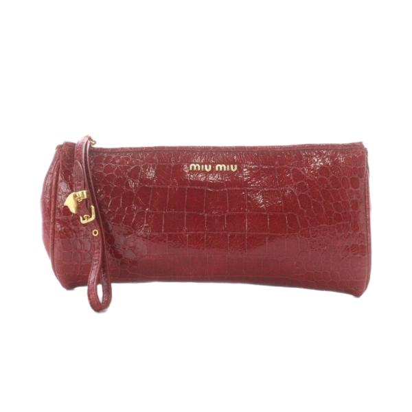 miu miu（ミュウミュウ） ポーチ クロコ型押し レザー 本革 赤 レッド