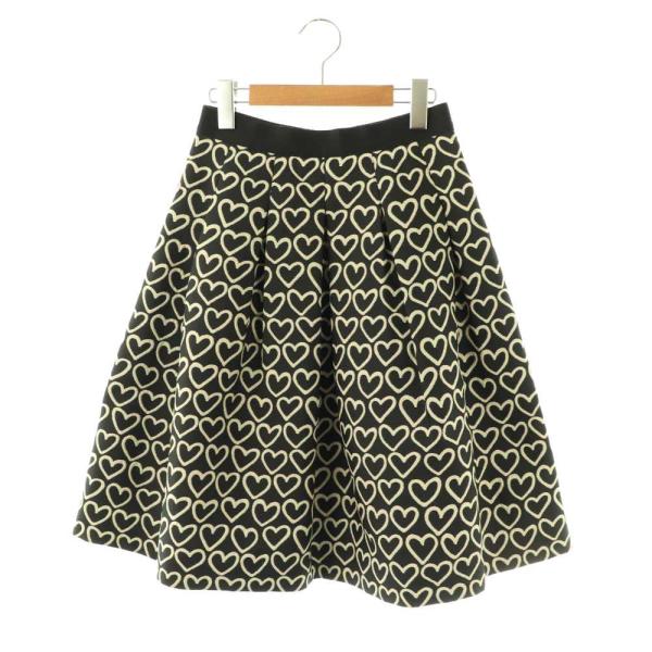 エムズグレイシー M'S GRACY ハート柄 タック フレアスカート 膝丈 38