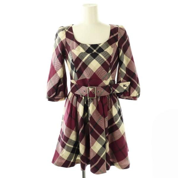 BURBERRY BLUE LABEL パフスリーブ ベルト付き ワンピース BURBERRY BLUE LABEL（バーバリーブルーレーベル） ベルト付きウール