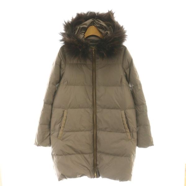 美品 ナノユニバース×西川ダウン ラクーンファー ダウンジャケット モカベージュ NANO universe（ナノ・ユニバース） ×NISHIKAWA DOWN ロングダウン