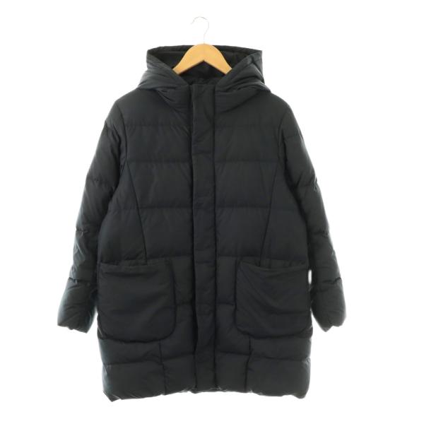 ジムフレックス　 フード付ロングダウンコート　ネイビー 美品 ジムフレックス Gymphlex フード付きダウンコート ジップアップ 12
