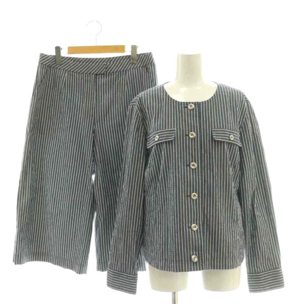 レリアン ストライプシャツ ショートパンツ セットアップ ノーカラー レリアン Leilian ストライプシャツ ショートパンツ セットアップ ノー