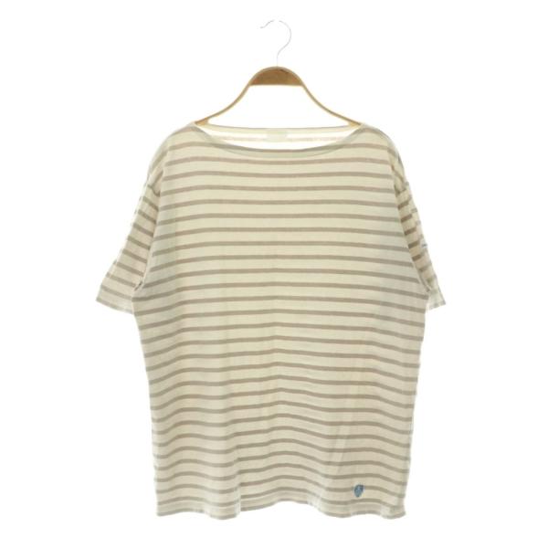 オーチバル ORCIVAL オーシバル ボーダー 半袖Tシャツ カットソー ボートネック フランス製 ベージュ /MY ■OS レディース
