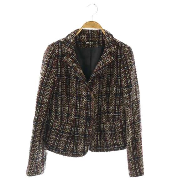 ダナキャランニューヨーク DKNY ツイードジャケット 4 マルチカラー ボルドー 黒 ブラック /SS ■OS レディース