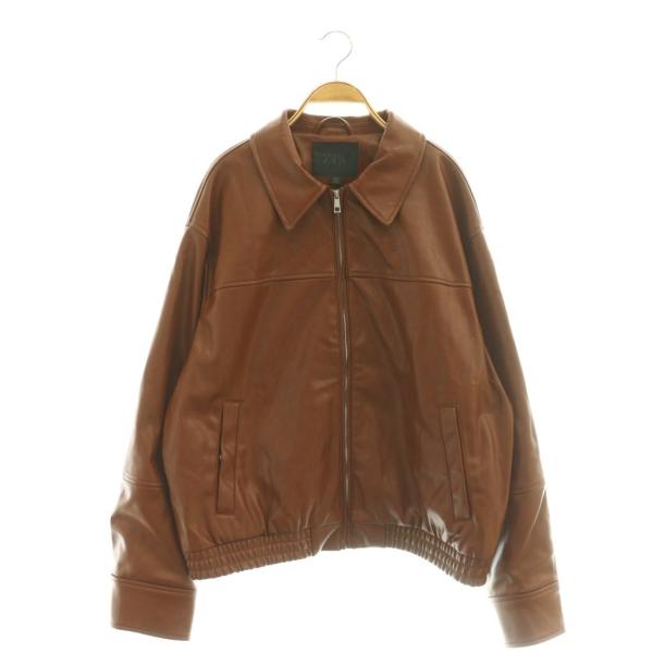 ZARA レザーブルゾン　Lサイズ ZARA（ザラ） フェイクレザーブルゾン ジャケット L ブラウン /DF □OS