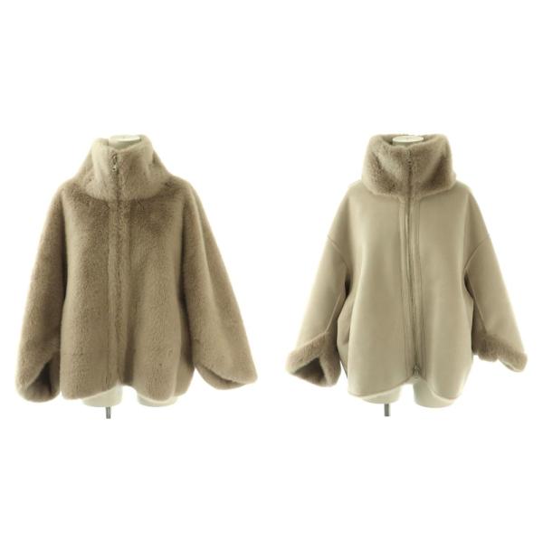 定価7万円⭐︎バーニーズ　ファー付きグレーベージュポンチョ バーニーズニューヨーク BARNEYS NEW YORK フェイクファーショート