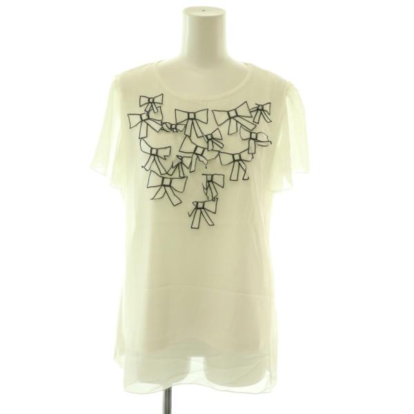 M'S GRACY 半袖ニット リボン装飾 40サイズ エムズグレイシー M'S GRACY リボン 半袖 カットソー フリルスリーブ