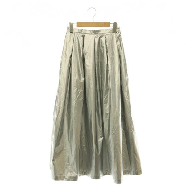 未使用品 アルアバイル allureville 24AW メタリックタックフレアスカート ロング 2 シルバー色 /HK ■OS レディース