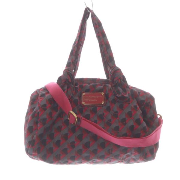 マークバイマークジェイコブス MARC by MARC JACOBS 総柄 ロゴステッチナイロン 2WAYバッグ ショルダーバッグ ハンドバッグ グレー ピンク