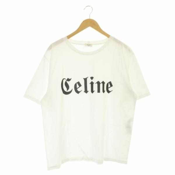 セリーヌ CELINE by Hedi Slimane 22SS Gothic T-SHIRT ロゴ プリント Tシャツ カットソー 半袖 S 白 黒  ホワイト ブラック