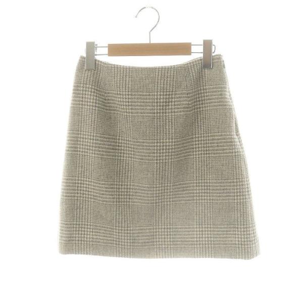 ナチュラルビューティーベーシック NATURAL BEAUTY BASIC 台形スカート チェック ミニ S グレー オフホワイト /DO ■OS ■GY39 ■AX レディ