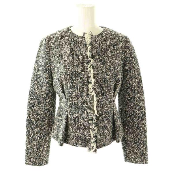 ヨーコチャン YOKO CHAN ノーカラーフリンジツイードジャケット 36