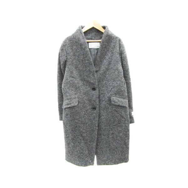 アバハウス ABAHOUSE ECRU ノーカラーコート ロング丈 ヘリンボーン柄  