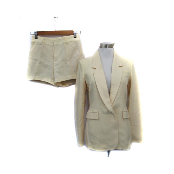 カリアング セットアップ 上下 テーラードジャケット ミドル丈 シングルボタン ショートパンツ 短パン ウール S アイボリー レディース【ブランド】カリアング KariAng【表記サイズ】S※実寸サイズをご確認下さい。【実寸サイズ】ジャケ...