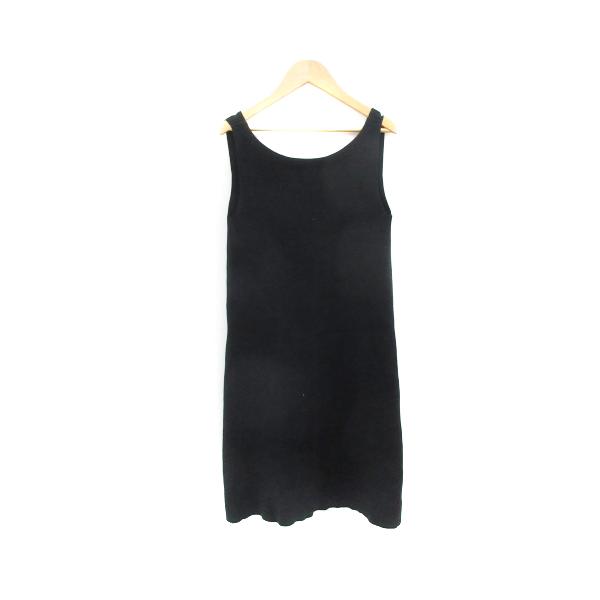 ソブ sov. ダブスタ ニットワンピース ひざ丈 ノースリーブ ラウンドネック 36 ブラック 黒 /YM12 レディース