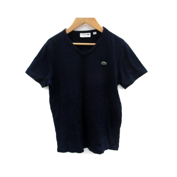 LACOSTE ネイビー 半袖Tシャツ LACOSTE ラコステ Tシャツ カットソー 半袖 Vネック ロゴ刺繍 XS