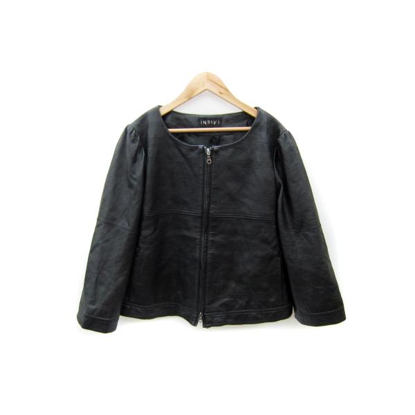 INDIVI 【美品】レザージャケット ダブル ノーカラー 羊革 黒 ブラック INDIVI インディヴィ レザージャケット ノーカラージャケット