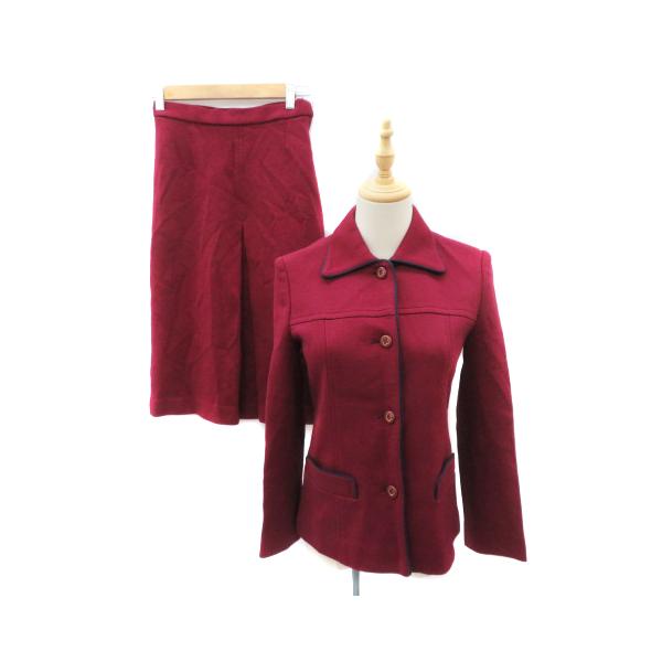 ロナクト LONACT フォーマル セットアップ 上下 ステンカラージャケット 総裏地 フレアスカート ミモレ丈 9 ボルドー レディース【表記サイズ】9(日本サイズM相当)※実寸サイズをご確認ください。【実寸サイズ】ジャケット 肩幅：36...