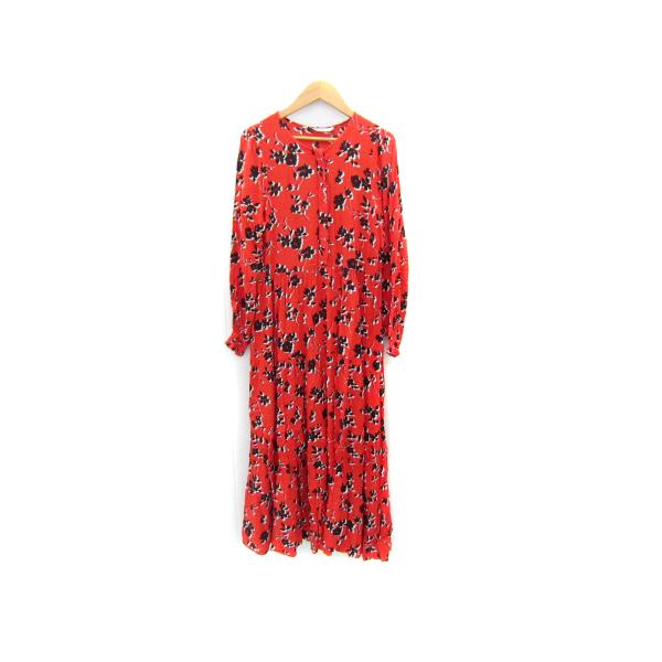 【a1656】MaxMara Vネック 長袖 ワンピース M 総柄 レッド a1656】MaxMara Vネック 長袖 ワンピース M 総柄 レッド - メルカリ