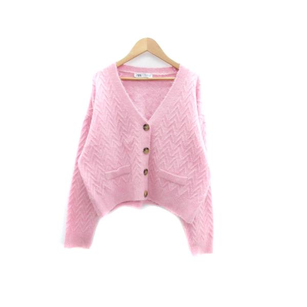 ZARA ポロネックニットカーディガンMサイズ新品タグ付き　ピンク ZARA - ZARA ポロネックニットカーディガンMサイズ新品タグ付き ピンク