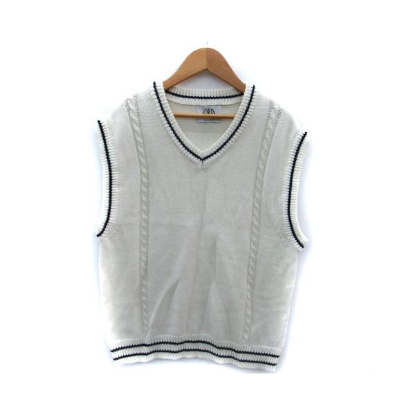 ZARA ザラ ニットベスト プルオーバー Vネック ケーブル編み 164cm 白