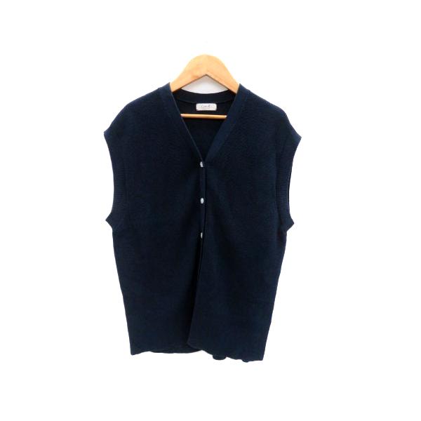 近年✨23ss MHL. リネン コットン シルク　ニットベスト　Vネック 紺 カレンアッシュ Calen h. ニットベスト Vネック ミドル丈 麻 リネン