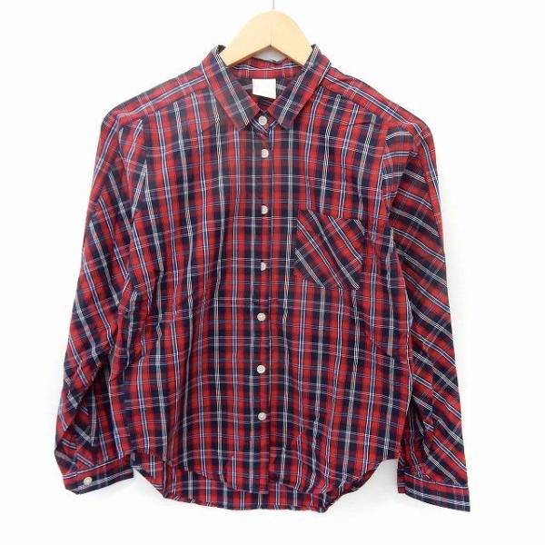 ハレ HARE シャツ チェック 長袖 胸ポケット 綿 コットン F レッド