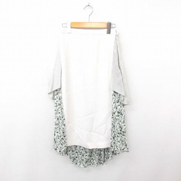 【中古】未使用品 クラネ CLANE タグ付き スカート フレア ロング 花柄 切替 薄手 2 白 緑 ホワイト グリーン /TT 未使用品 クラネ CLANE タグ付き スカート フレア ロング 花柄 切替