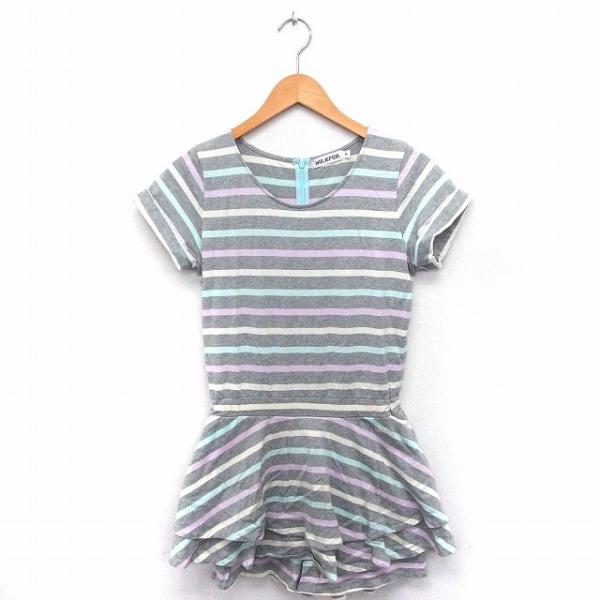 ミルクフェド MILKFED. オールインワン ボーダー 丸首 半袖 ショート丈 コットン 綿 S グレー /FT1 レディース【ブランド】ミルクフェド MILKFED.【表記サイズ】S【実寸サイズ】ジャケット 肩幅：約33cm　ジャケット...