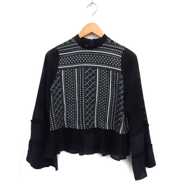 未使用ユナイテッドトウキョウペプラムプリーツ花柄チェックボーダーブラウス黒紺茶白 未使用ユナイテッドトウキョウペプラムプリーツ花柄チェック