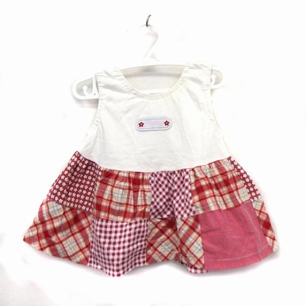 西松屋 ベビー服 ワンピース Aライン ノースリーブ ワッペン コットン 綿 チェック柄 80 ホワイト 白 レッド 赤 /HT1 キッズ【表記サイズ】80【実寸サイズ】80　【素材】綿100％【色】ホワイト、レッド　　※色に関してはこの商...