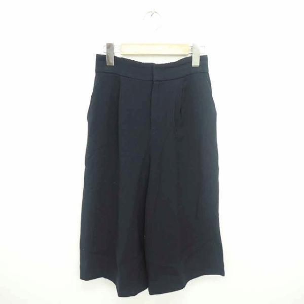 ノーリーズ Nolley's パンツ ガウチョ ワイド ウール 厚手 ジップフライ 無地 シンプル 34 ネイビー 濃紺 /TT33 レディース