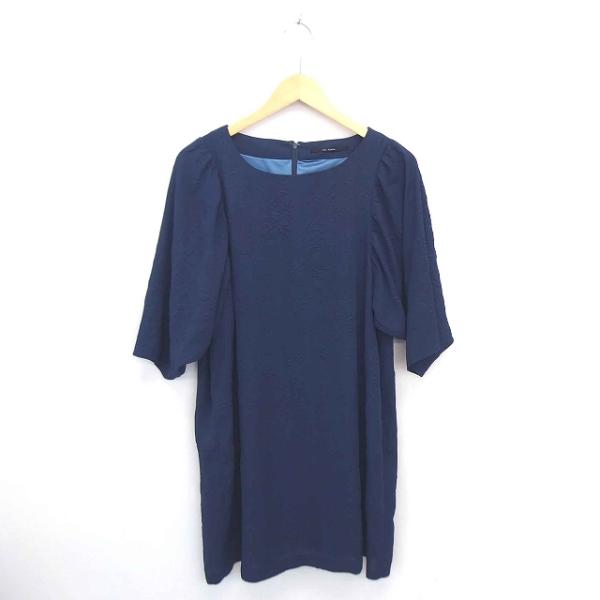【新品】ナルエー ムーンタン ローズワンピース 7分袖［M～L］ネイビー 紺 L】ポリエステルソフトクロス 7分袖ボウタイ風ワンピース