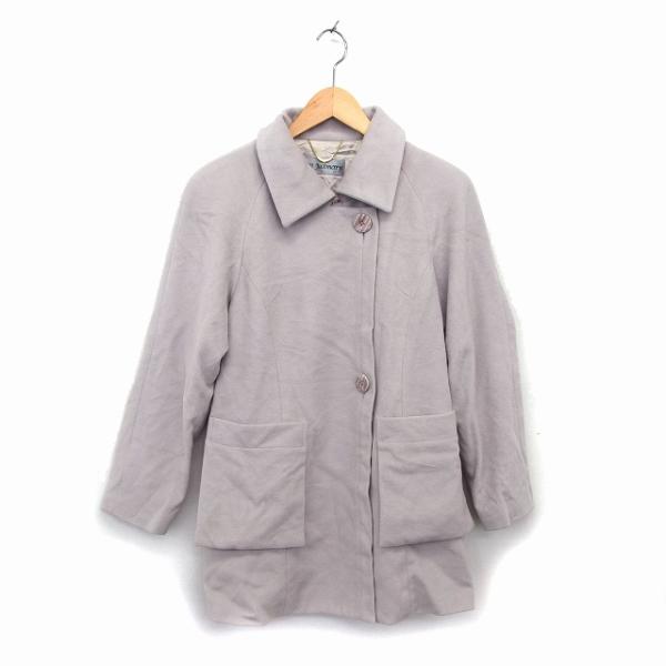 Justmerry ステンカラー コート アウター アンゴラ ミディ丈 無地 M〜L グレージュ /NT19 レディース