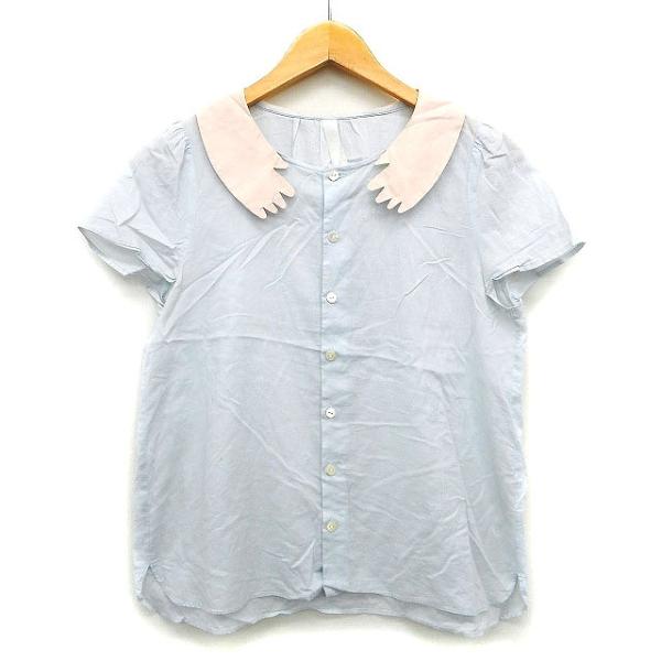 未使用アイアムアイiamiホワイトシャツブラウス刺繍襟ダブルカラー白半袖可愛い 未使用アイアムアイiamiホワイトシャツブラウス刺繍襟ダブル