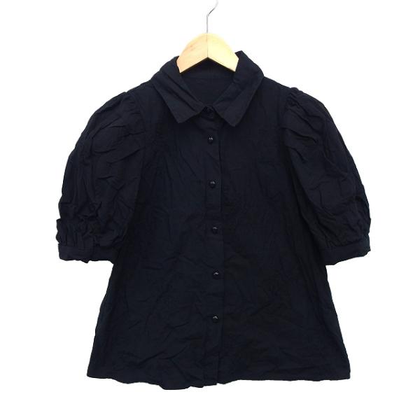 グレイル GRL ブラウス シャツ 刺繍 花柄 ボリューム袖 五分袖 コットン 綿 M ブラック 黒 /HT36 レディース