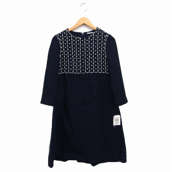 【中古】未使用品 アナトリエ ANATELIER タグ付き パール装飾 ツイード ワンピース ドレス ロング丈 Aライン 38 未使用品 アナトリエ ANATELIER タグ付き パール装飾 ツイード