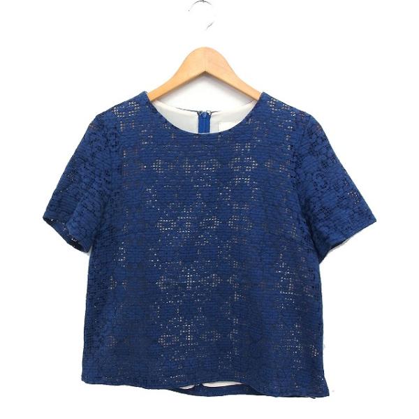 自由区 オンワード樫山 レース ブラウス 半袖 丸首 コットン 綿