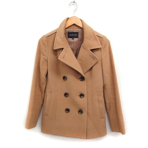 美品✨INDIVI キャメル　カシミヤ混　スタンドカラー　コート　大きい XL 美品 インディヴィ カシミヤ混 スタンドカラー ベルテッドコート