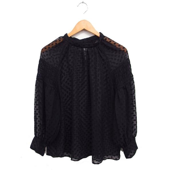 JUSGLITTY ドット柄シアー袖 プリーツトップス　新品 ジャスグリッティー JUSGLITTY シアー ドット ブラウス 長袖 バンド