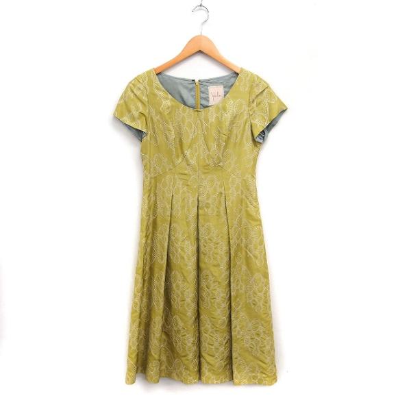 シビラ SYBILLA 刺繍 シルク ワンピース 半袖 ロング タック フレア M