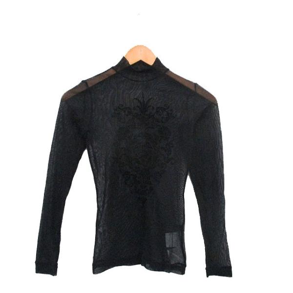 YOSHIE INABA ヨシエイナバ　黒 半袖 カットソー クルーネック レキップヨシエイナバ L'EQUIPE YOSHIE INABA シアー カットソー T
