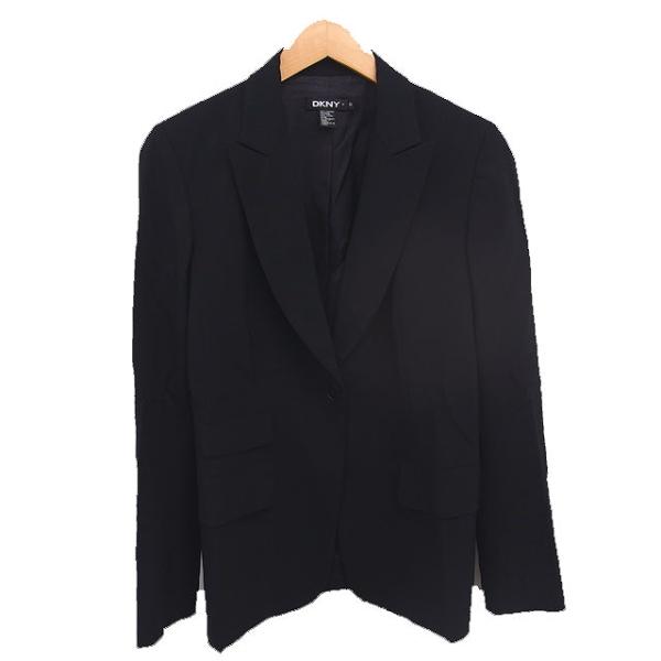 ダナキャランニューヨーク DKNY テーラードジャケット アウター 無地 シンプル ウール混 肩パッド 6 黒 ブラック /TT レディース