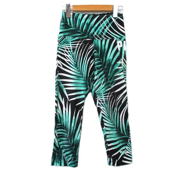 ヴィクトリアシークレット Victoria's Secret PINK ヨガ フィットネス ウェア レギンスパンツ クロップド丈 トロピカル柄 XS グリーン 緑 /