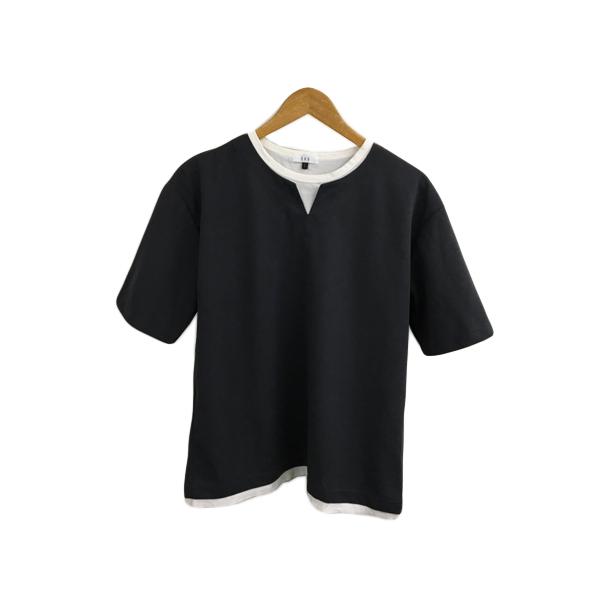 アー・ヴェ・ヴェ ミッシェルクラン Tシャツ カットソー プルオーバー クルーネック レイヤード 風 切替 無地 半袖 L グレー 白 ホワイト