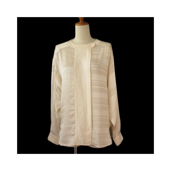 CHANEL シャネル ビンテージ ブラウス ノーカラー ボーダー シルク 36  