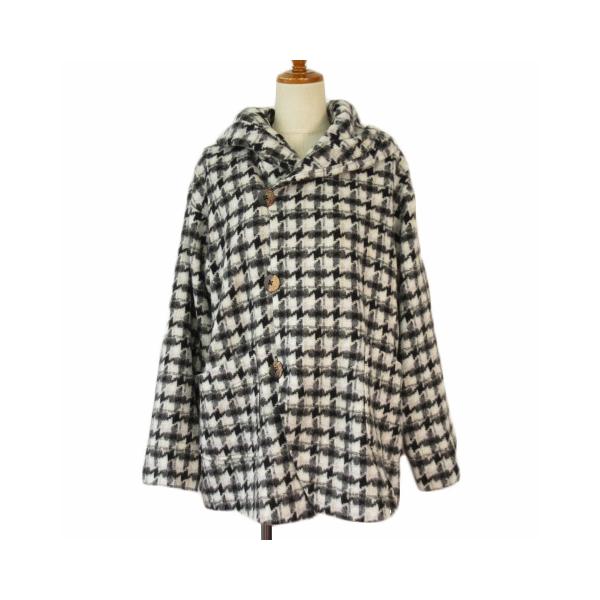 moo's foo モーズフー コート ジャケット 千鳥格子 Aライン ウール 黒