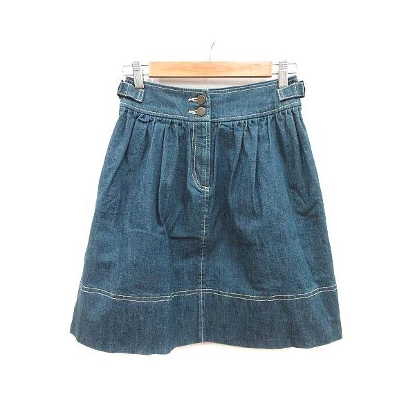 ドレステリア DRESSTERIOR デニムスカート フレア ひざ丈 36 青 ブルー
