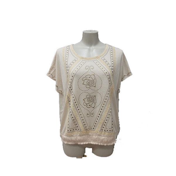 axes femme アクシーズファム カットソー Uネック レース スタッズ  