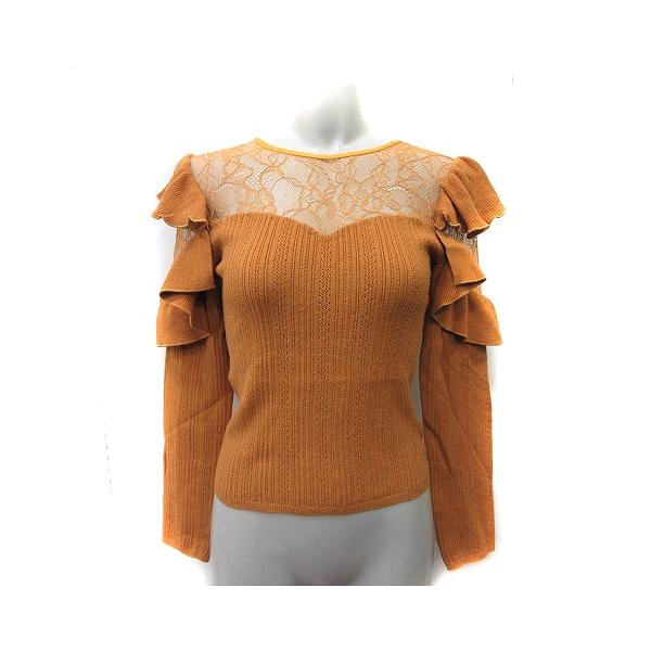 リリーブラウン Lily Brown ニット リブ かぎ編み 切替 レース F